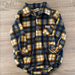 BearPaw Kids Checkered Button Down Shirt - Navy and Mustard snaps at the crotch